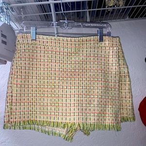 Green and pink tweed skirt/shorts skort